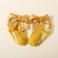 Baby Girl Pure Cotton Solid Color Bowknot Decor Non-slip Socks  Yellow