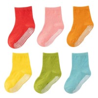 جوارب أطفال غير قابلة للإنزلاق ذات لون موحد بلون سادة 6 أزواج  متعدد الألوان