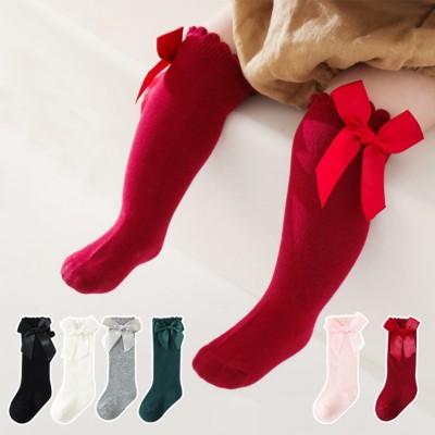 Baby Girl Solid Color Bowknot Decor Socks