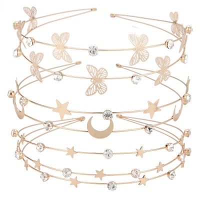 Diadema en capas estilo mariposa, luna y estrella con decoración de cristales para niña