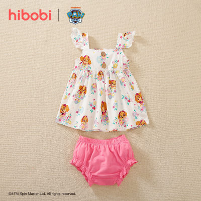 hibobi×PAW Patrol Baby Girl Vestido de algodón con volantes y estampado de dibujos animados y pantalones cortos