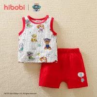 hibobi × PAW Patrol Baby Boy Cartoon Print طقم قميص داخلي وسروال قطني ملابس الأولاد والبنات لعيد الفطر 2022 أحمر