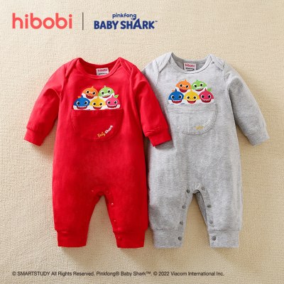 hibobi×Babyshark Baby  Cartoon Print Long Sleeve Cotton Jumpsuit