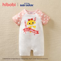 Hibobi × Babyshark جمبسوت قطني بأكمام قصيرة مطبوع عليه رسوم كرتونية للفتيات الصغيرات - Hibobi