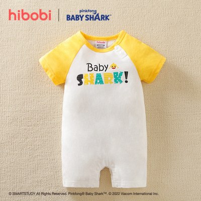 Hibobi × Babyshark أفرول قطني بأكمام قصيرة مطبوع عليه رسوم كارتونية للأطفال