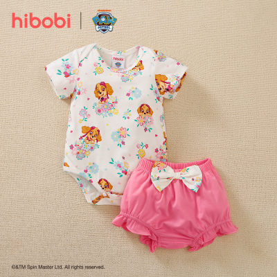 hibobi×PAW Patrol Baby Girl Conjunto de pantalones y mono triangular de algodón de manga corta con estampado de dibujos animados
