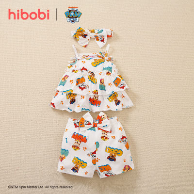 hibobi×PAW Patrol Baby Girl Cute Estampado top e shorts e faixa para a cabeça