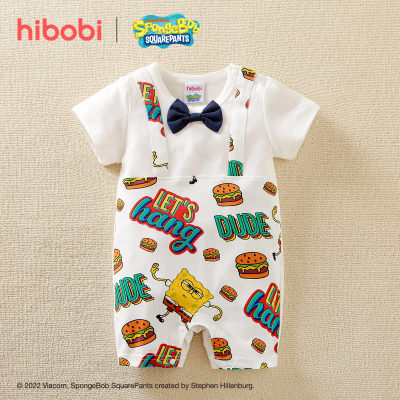 hibobi×Bob Esponja Bebê Menino Estampa de Desenhos Animados Body de Algodão Manga Curta Gravata Borboleta
