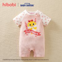 Hibobi × Babyshark جمبسوت قطني بأكمام قصيرة مطبوع عليه رسوم كرتونية للفتيات الصغيرات - Hibobi