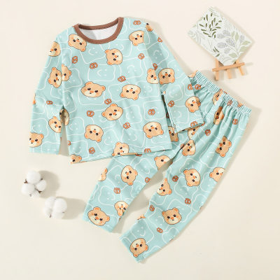 2-piece Toddler Boy Allover Bear Printed Long Sleeve Top & Matching Pants Pajama Set
