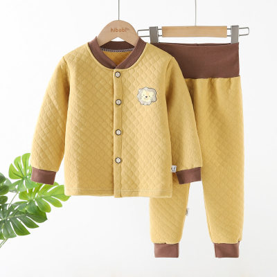 2-piece Toddler Pure Cotton Lion Pattern Quilted Button-up Long Sleeve Top & Matching Pants Pajama Set