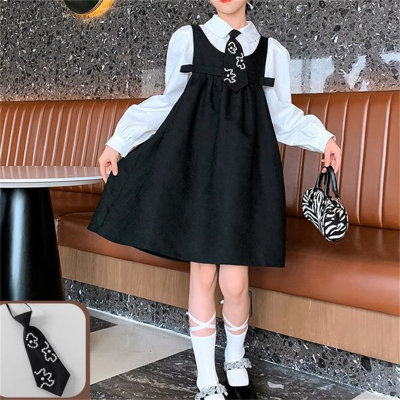 2-piece Kid Girl Solid Color Button-up Shirt & Solid Color Sleeveless Dress