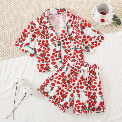 Children's Summer Strawberry Pattern Breathable Comfortable Home Set