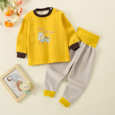 2-piece Toddler Boy Pure Cotton Cartton Letter Pattern Fleece-lined Top & High-waisted Pants