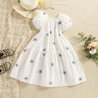 Vestido de princesa con flores bordadas de algodón con manga farol para niñas y niños