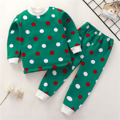 2-piece Toddler Allover Polka Dotted Fleece-lined Long Sleeve Top & Matching Pants Pajama Set
