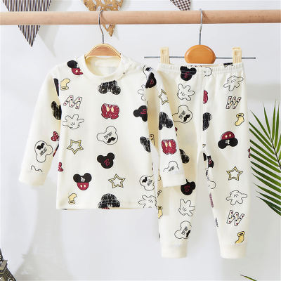 2-piece Toddler Pure Cotton Allover Mickey Mouse Pattern Long Sleeve Top & Matching Pants Pajama Set