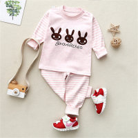 Toddler Stripes Rabbit Printed T-shirt & Pants Pajamas  Pink