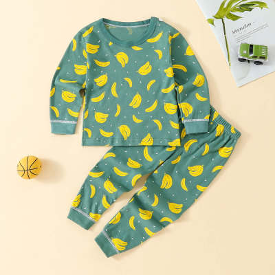 2-piece Toddler Boy 100% Cotton Allover Banana Printed Long Sleeve Home Wear Suit