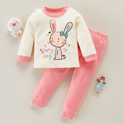 Conjuntos de pijamas para niñas pequeñas de algodón con bloques de color de animales y pantalones