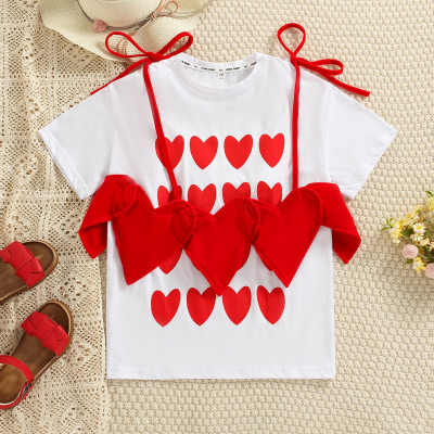 Kids Girls Summer Sweet Heart-shaped T-shirt