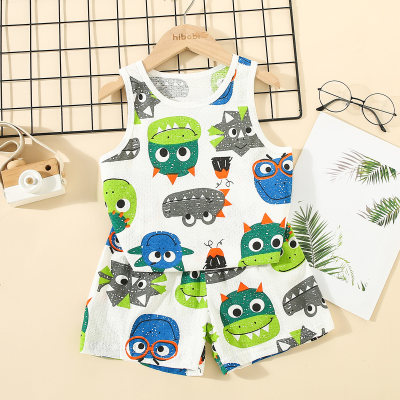 2-piece Toddler Boy Allover Dinosaur Printed Tank Top & Matching Shorts