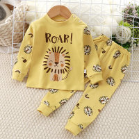 2-piece Toddler Boy Pure Cotton Cartton Animal Pattern Top & Matching Pants  Yellow