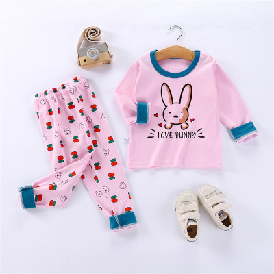 2-piece Toddler Girl 100% Cotton Cartoon Rabbit Printed Long Sleeve Home Wear Suit