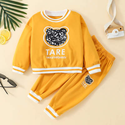 2-piece Toddler Boy Dralon Bear and Letter Printed Long Sleeve Top & Pants