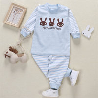 Toddler Stripes Rabbit Printed T-shirt & Pants Pajamas  Light Blue