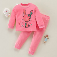 Toddler Girls Cotton Animal Color-block Top & Pants Pajamas  Rose red