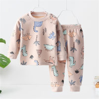 Toddler Dinosaur Printed T-shirt & Pants Pajamas  Light Gray