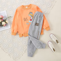 2-piece Kid Girl Pure Cotton Letter and Girl Printed Sweatshirt & Solid Color Pants  Orange