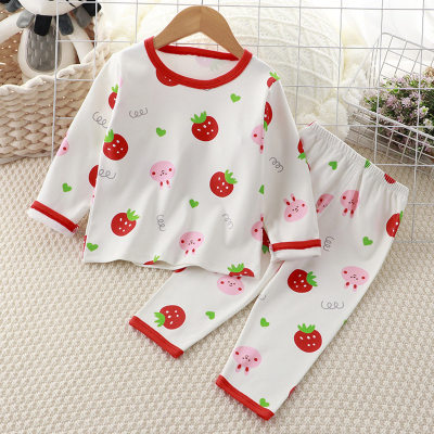 2-piece Toddler Girl Dralon Allover Strawberry Pattern Long Sleeve Top & Pants Pajama Set