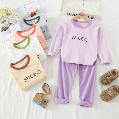 2-piece Toddler Girl Dralon Letter Printed Long Sleeve Top & Solid Color Pants