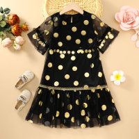 hibobi Girl Baby Gold Polka Dot Dress  Black