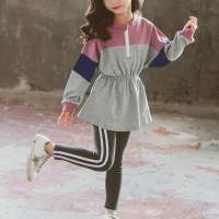 Kid Girl Multicolor Stitching Long-sleeved Top & Pants  Gray