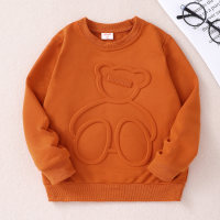 Kids Boys Bear Print Drop Shoulder Pullover Sweatshirt  Khaki