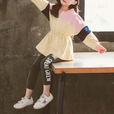 Kid Girl Multicolor Stitching Long-sleeved Top & Pants