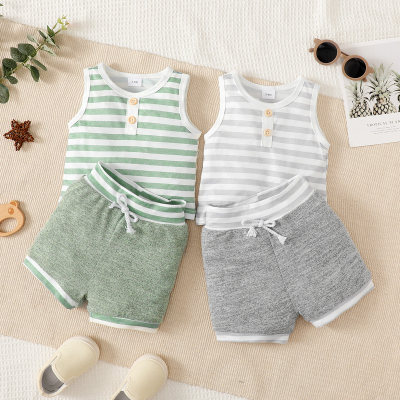 2-piece Baby Boy Color-block Striped Vest & Matching Shorts