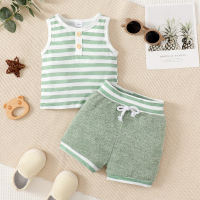 2-piece Baby Boy Color-block Striped Vest & Matching Shorts  Green