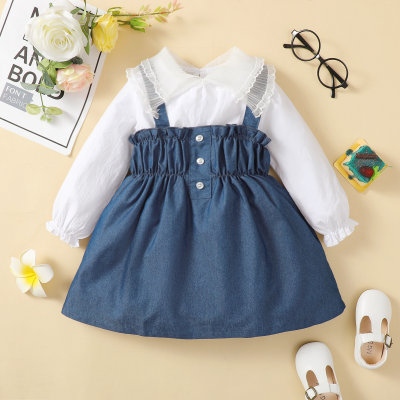 Toddler Solid Color Lapel Top & Overalls