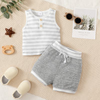 2-piece Baby Boy Color-block Striped Vest & Matching Shorts  Gray