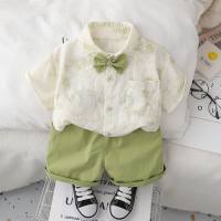 Boys summer suits 2024 new summer clothes for boys summer children's clothes children's handsome and fashionable two-piece short-sleeved suits  Green