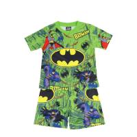 Fashion trendy casual boys summer short-sleeved new children's all-print suit boys  Green