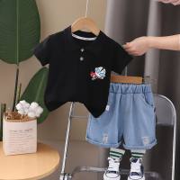 Fashionable short-sleeved suits for small and medium-sized children, trendy boys' sports suits  Black