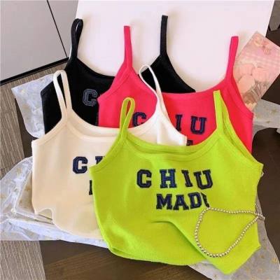 Girls camisole 2023 summer baby style Korean style letter print embroidered short sleeveless outer top