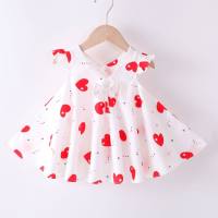 Meninas vestido de algodão verão novo bebê vestido de princesa menina saia versão coreana vestido colete infantil manga curta  Vermelho
