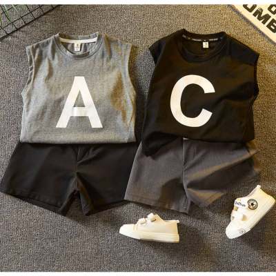 Boys summer vest short-sleeved suit 2024 new sleeveless baby summer clothes trendy children's cool and handsome clothes trendy