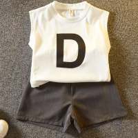 Boys summer vest short-sleeved suit 2024 new sleeveless baby summer clothes trendy children's cool and handsome clothes trendy  White